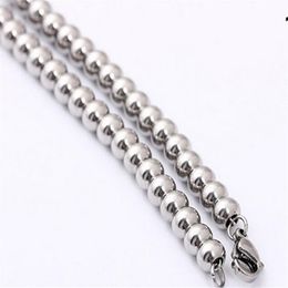 Bijoux faits à la main en acier inoxydable pour hommes, garçons et femmes, collier à la mode, chaîne de perles à billes solides, ton argent 6mm, 8mm, 4mm de large, c2035