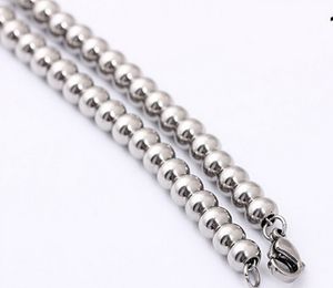 Pur bijoux faits à la main en acier inoxydable hommes garçons femmes mode collier solide boule perle chaîne ton argent 6mm/8mm/4mm de large choisir