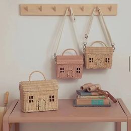 Pure handgemaakte geweven kleine huis crossbody tas met rugzak 240420