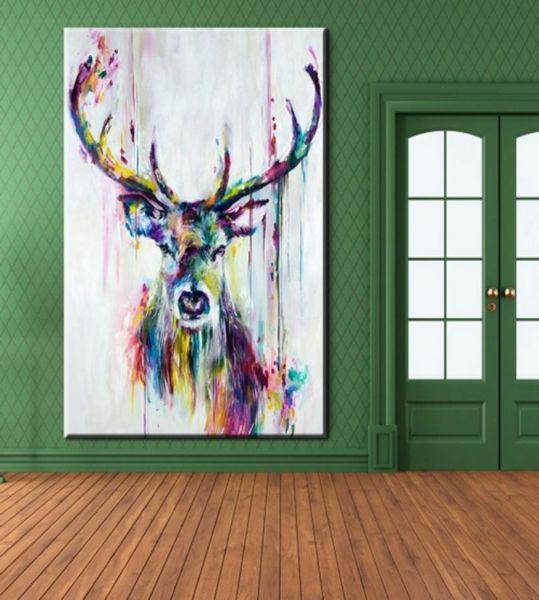 Pintado a mano puro, arte animal abstracto moderno, pintura al óleo, cabeza de ciervo sobre lienzo de alta calidad para decoración de arte de pared, tamaño múltiple 2648841