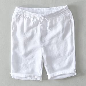 Shorts en lin pur hommes mode d'été solide blanc lâche vacances homme décontracté Y2892 210716