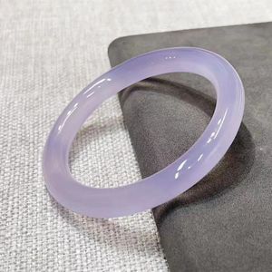 Chalcédoine naturel pur bracelet de barre ronde à glace