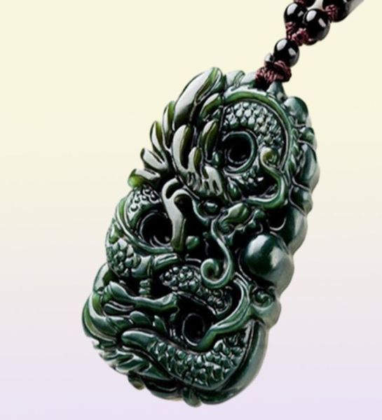 Pur naturel sculpté jade dragon china hetian jade suspension de bon pouce de dragon propice C58485200