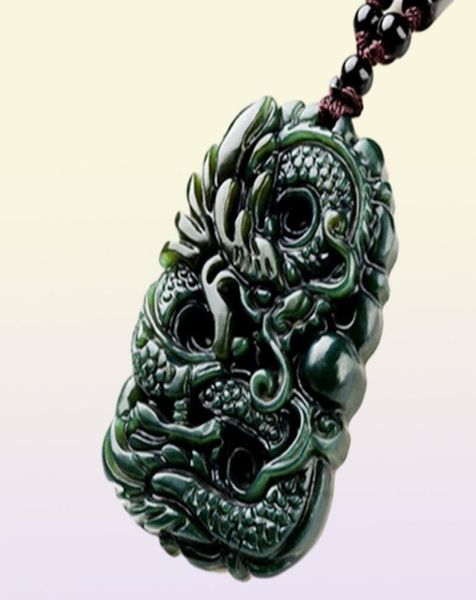 Pure Natural Hand sculpté Jade Dragon Chine Hetian Jade Pendentif Propriété de Dragon de bon augure C52587279