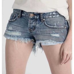 Pure Original Teaspoon Summer Vintage Washed Blue Distressed Rough Edge Ultra Short Jeans voor dames
