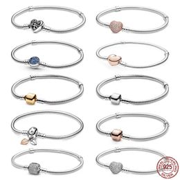 Bracciale Pandora in argento puro S925 Bracciale fai-da-te con perline a forma di cuore Bracciale a catena in osso di serpente adatto per la progettazione di perline di fascino originali Regali di gioielli fai-da-te