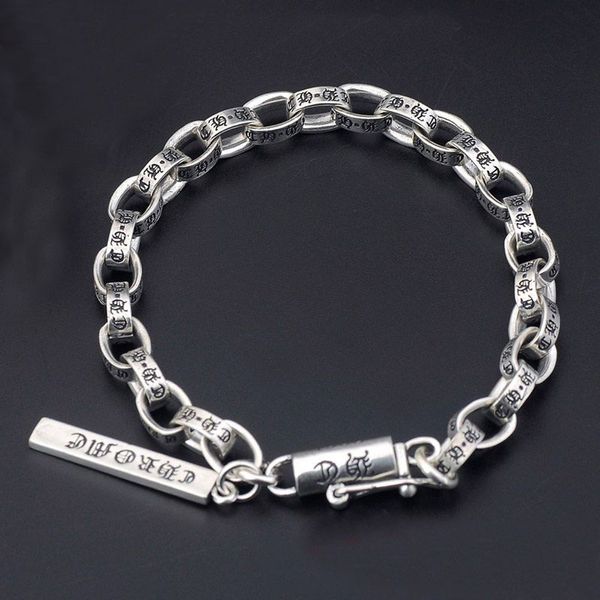 Pure S925 Sterling Silver Vintage Lock Fermoirs Hommes Femmes Couples Bracelet Pour Fine Jewelry 925 Solid Thai Silver O Chain Lovers Bangle 6.3mm