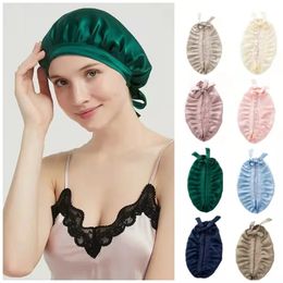 Pure Silk Bonnets For Women Designer Haar Slapend Cap 19 Momme Mulberry Silk Bonnet Turban Hats Luxe Natuurlijke Silk Night Cap 240528