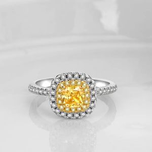 Anillo para mujer con conjunto de lujo de diamantes amarillos de plata pura 925 240307