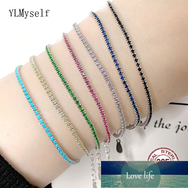 Bracelet de tennis en argent pur Pave 1,5 mm Rubis/LT Bleu/Turquoise/Montana/Blanc/Jet/Rose/Doré/Vert Couleur Zircon Réel 925 Bijoux Prix usine Conception experte Qualité