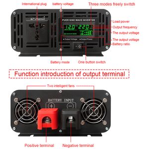 Onduleur d'onde sinusoïdale pure 12V 24V 48V DC à AC 110V 220V 4000W 5000W Convertisseur de tension Convertisseur portable Convertisseur solaire LED solaire