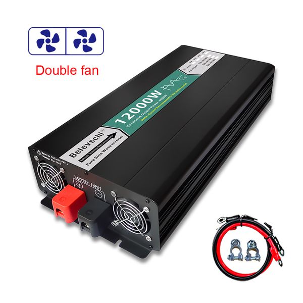 Onduleur d'onde sinusoïdale pure 12V 24V 48V DC à AC 110V 220V 8000W 12000W Convertisseur de tension Convertisseur portable Convertisseur solaire LED solaire