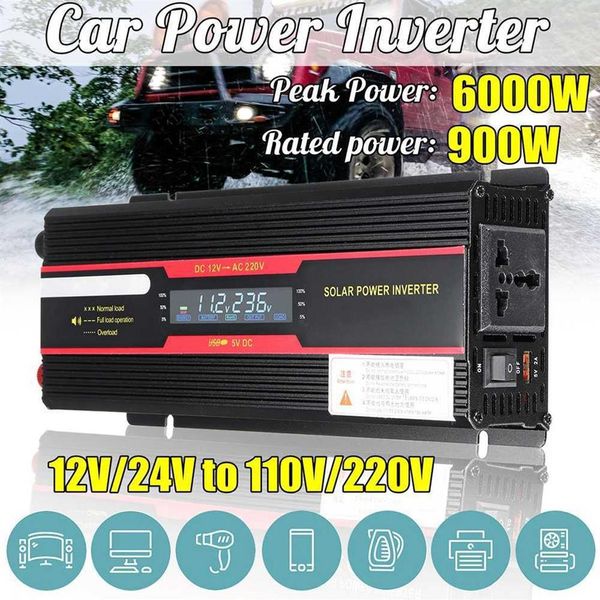 Onduleur à onde sinusoïdale pure DC 12v 24v à AC 110V 220V 900W Transformateur de tension Convertisseur de puissance Solaire Voiture Micro InverterMicro Car183M