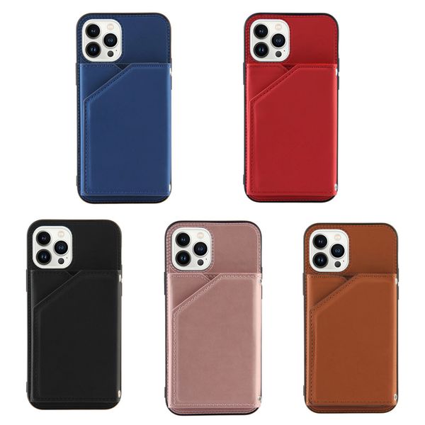 Portefeuille en cuir au toucher pur pour iPhone 14 13 12 11 Pro X XR XS Max 7 8 Plus, porte-carte bancaire de crédit, couverture arrière