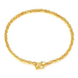 Pure Solid 24K Gold Gold Women Hollow Twist Singapur Chain Link Bracelet 240424