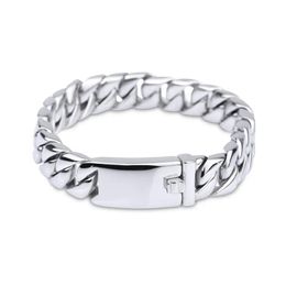 Puur Titanium Sieraden Mannen Mode Curb Cubaanse Link Chain Armbanden Hooggepolijste Polsbandjes Bangle Pulseras Brace kant 20cm 22cm 156o