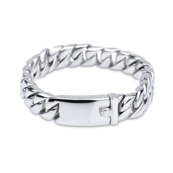 Joyería de titanio puro Hombres Moda Curb Pulseras de cadena de eslabones cubanos Pulseras de alto pulido Brazalete Pulseras Brace encaje 20 cm 22 cm 2183