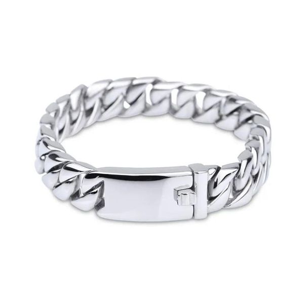 Joyería de titanio puro Hombres Moda Curb Pulseras de cadena de eslabones cubanos Pulseras de alto pulido Brazalete Pulseras Brace encaje 20 cm 22 cm 173 h