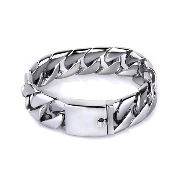 Joyería de titanio puro Hombres Moda Pulseras de cadena de eslabones de bordillo Pulseras de puño súper ancho pulido alto Brazalete Pulseras Brace encaje 22236G