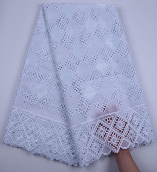 Tissu africain en dentelle 100 coton blanc pur, tissu en dentelle sèche de haute qualité, broderie en dentelle Voile suisse en suisse pour fête, couture 1573547