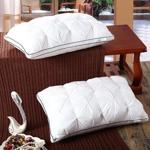 Funda de almohada de algodón de alto recuento, relleno de plumas de ganso, ropa de cama de 48x74cm, almohadas para el cuidado de la salud del cuello, color blanco puro, 337e