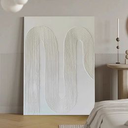 Zuiver wit getextureerd abstract olieverfschilderij Modern eenvoudig en elegant muurbeeld voor restaurant Frameloze huisdecoratie stuk 240130