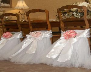 Ceintures de chaise en Tulle Tutu blanc pur, ceinture à nœud en Satin, sur mesure, jupe à volants, décorations de mariage, housses de chaise, fête d'anniversaire 4398629