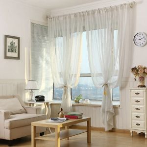 Écran de fenêtre blanc pur tissu transparent simple moderne brillant argent en argent rideau en tulle pour chambre à coucher m135-50