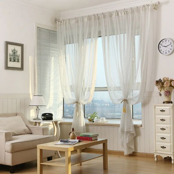 Écran de fenêtre blanc pur tissu transparent simple moderne brillant argent en argent rideau en tulle pour chambre à coucher m135-50