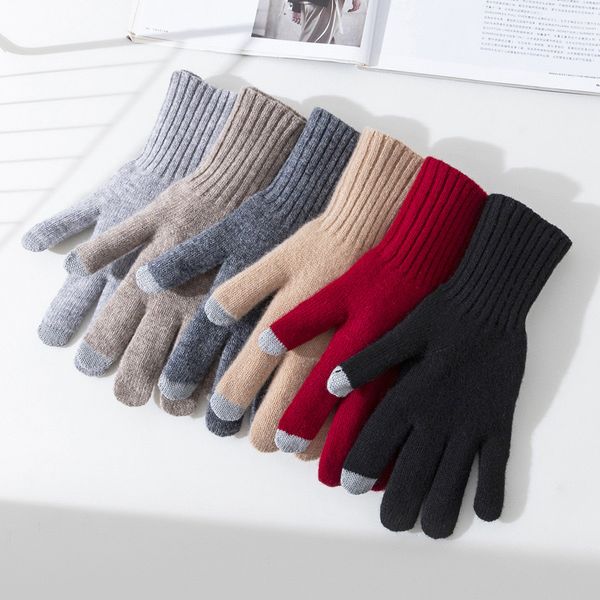 Gants à cinq doigts en pure laine pour hommes et femmes, style chevalier, résistants au froid