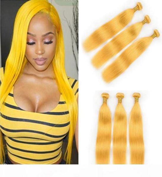 Les paquets de cheveux humains brésiliens soyeux jaune pur s'occupent 3pcs lot jaune couleur vierge de cheveux humains tisser les trames 1030quot mi6921121