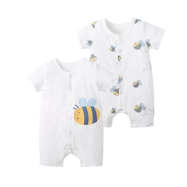 Pureborn 2-Pack Baby Rompers Cartoon Bees Boy Girl Ropa de verano Onesies Pijamas Transpirable Algodón Playsuit 211011