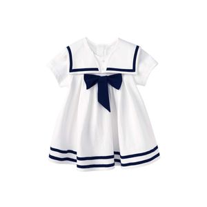 PureBorn Peuter Zuigeling Baby Meisje Sailor Jurk Bowknot Sailor Collar Summer Ademend Katoen Beach Holiday Baby Girl Clothes Q0716