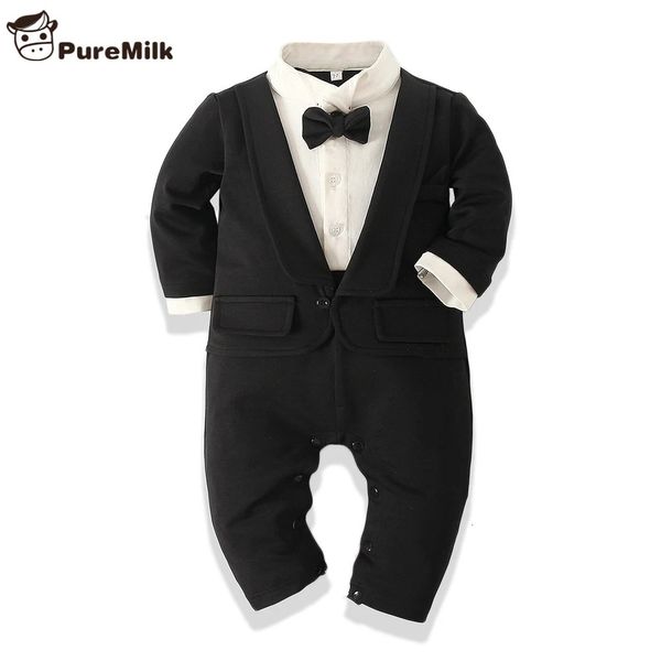 PureMilk born bébé garçon vêtements coton doux longues barboteuses blanc/noir pour bébé body combinaison 240127
