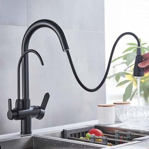 Purification Kitchen Faucets Black Pull Out Kitchen Water Filter Tap 3 Way Mixer torneira para cozinha de parede Crane