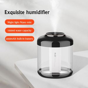 Purifiers 1500 ml Home Draadloze luchtbevochtiger USB -oplaadbare ultrasone aroma diffuser zuiveraar LED Licht 2000mAh batterij vochtigador