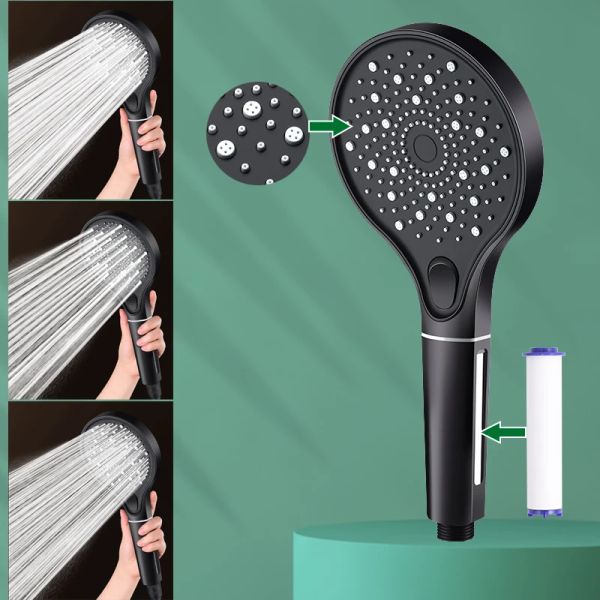 Purificateurs 3 modes pseance de douche ronde avec filtre calcario spa haute pression sauver le tuyau de pluie d'eau ensemble accessoires de robinet de salle de bain