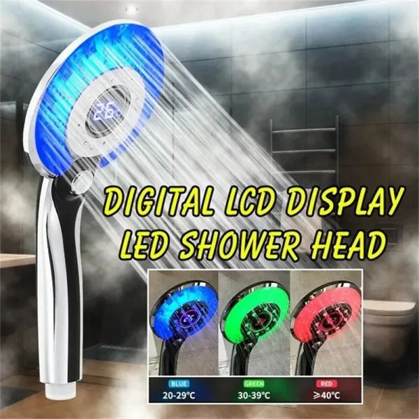 Purificadores Cabezal de ducha LED Control de temperatura digital Rociador de ducha 3 Modo de pulverización Accesorios para el baño de filtro de ducha de ahorro de agua