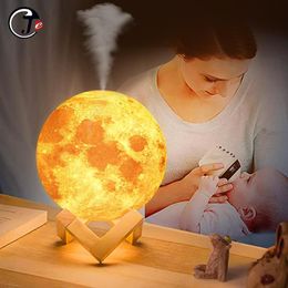 Purificateurs Nouveau 880ML humidificateur d'air 3D lune lampe diffuseur de lumière arôme huile essentielle USB ultrasons Humidificador nuit Cool brume purificateur