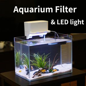 Purificateurs Filtre de puissance d'aquarium Polebing avec éclairage LED, filtration silencieuse pour le réservoir de fishtan et de tortue avec pompe à eau 3W incluse