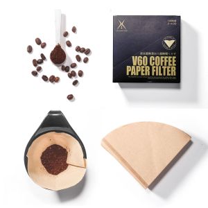 Purifiers recafimil Koffeerfilterpapier Tellen Wegwerp Coffer Filters Natuurlijke kegel vsheaped ongebleekt koffiefilter V60 Coffee Dripper