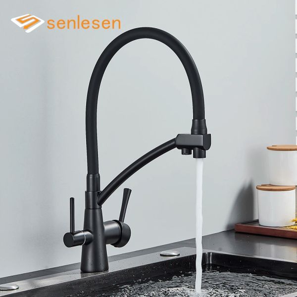 Purificateurs Senlesen Titrant Down Charity Évier robinet Black Pure Water Filtre Faucet Dual Handle Hot Cold Cold Mixer Crane Purification Tap