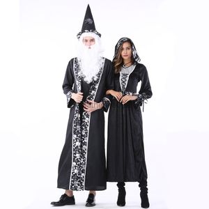 Purim Carnival Halloween viene Skull Wizard Mago Ven para hombres Bruja Cosplay para mujeres Fancy Cosplay Robe Vestido G220819