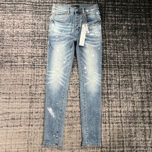 purpel 200 Hoge kwaliteit herenjeans Distressed Motorcycle biker jean Rock Skinny Slim Ripped hole stripe Modieuze slang borduurwerk Denim broek