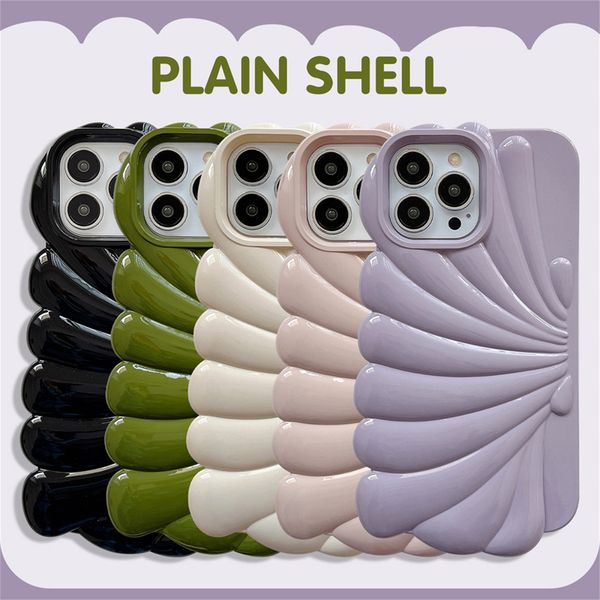 Violet 3D Électrolytique Surface Brillante Coquillage Clam Conch Shell Cas Solide Couleur Doux Antichoc Couverture Arrière Pour iPhone 14 13 12 11 Pro Max Plus