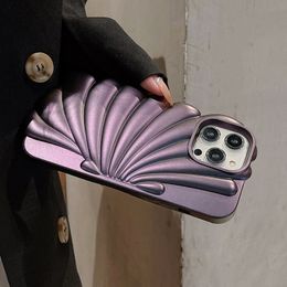 Paarse 3D geëlektroplateerde matte clam -schelpschil kisten vaste kleur zachte schokdichte achteromslag voor iPhone 14 13 12 11 Pro Max Plus