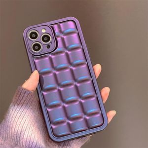 Cajas de teléfono con revestimiento 3D púrpura Diseñadores de bloques INS para iPhone 14 Pro Max Plus iPhone14 13 12 11 X XR XS TPU Lente de cámara a prueba de golpes Cubierta protectora suave