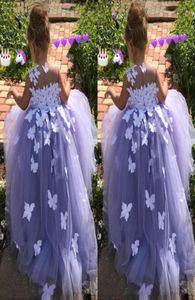 Purple 7 ans robe de bal robes de fleur de fleur en tulle 3d appliques florales concours