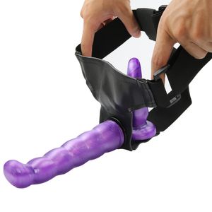 Violet Jeu Adulte Sex Toy gode Sangle Sur Gode Double Dongs StrapOn Sex toy Produit de Sexe Pour Les Couples Strapon pénis pour femme Y1892003