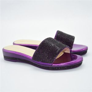 Chaussures pantoufles à talons moyens pour femmes africaines violettes avec strass 222-3 hauteur 3.5CM robe